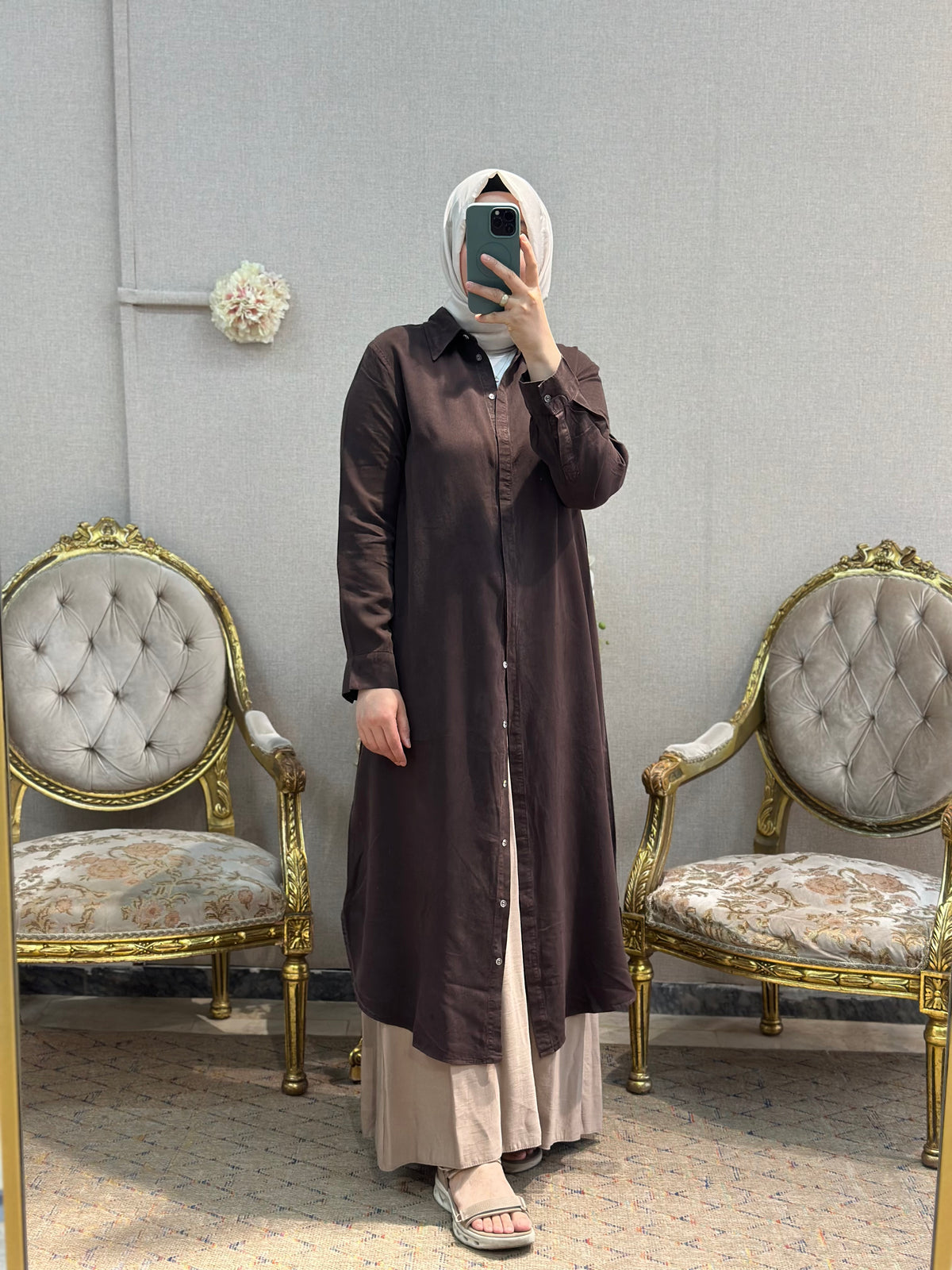 Yakalı tencel tunik
